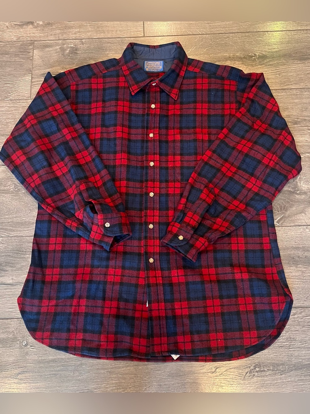 Vintage Pendleton Mens Red Blue Mac Devitt Tartan Plaid Wool Flannel Shirt XL